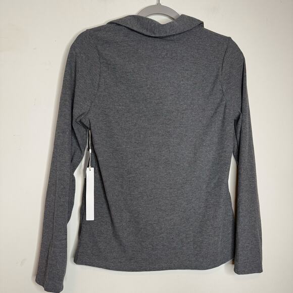Caslon Women’s Rib Polo Shirt Long Sleeve Gray Collared Pullover Top NWT Size M - Picture 5 of 8